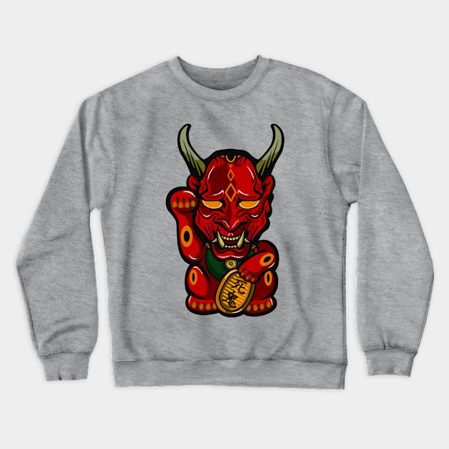 Devil Maneki Neko Crewneck Sweatshirt by LSARTWORK